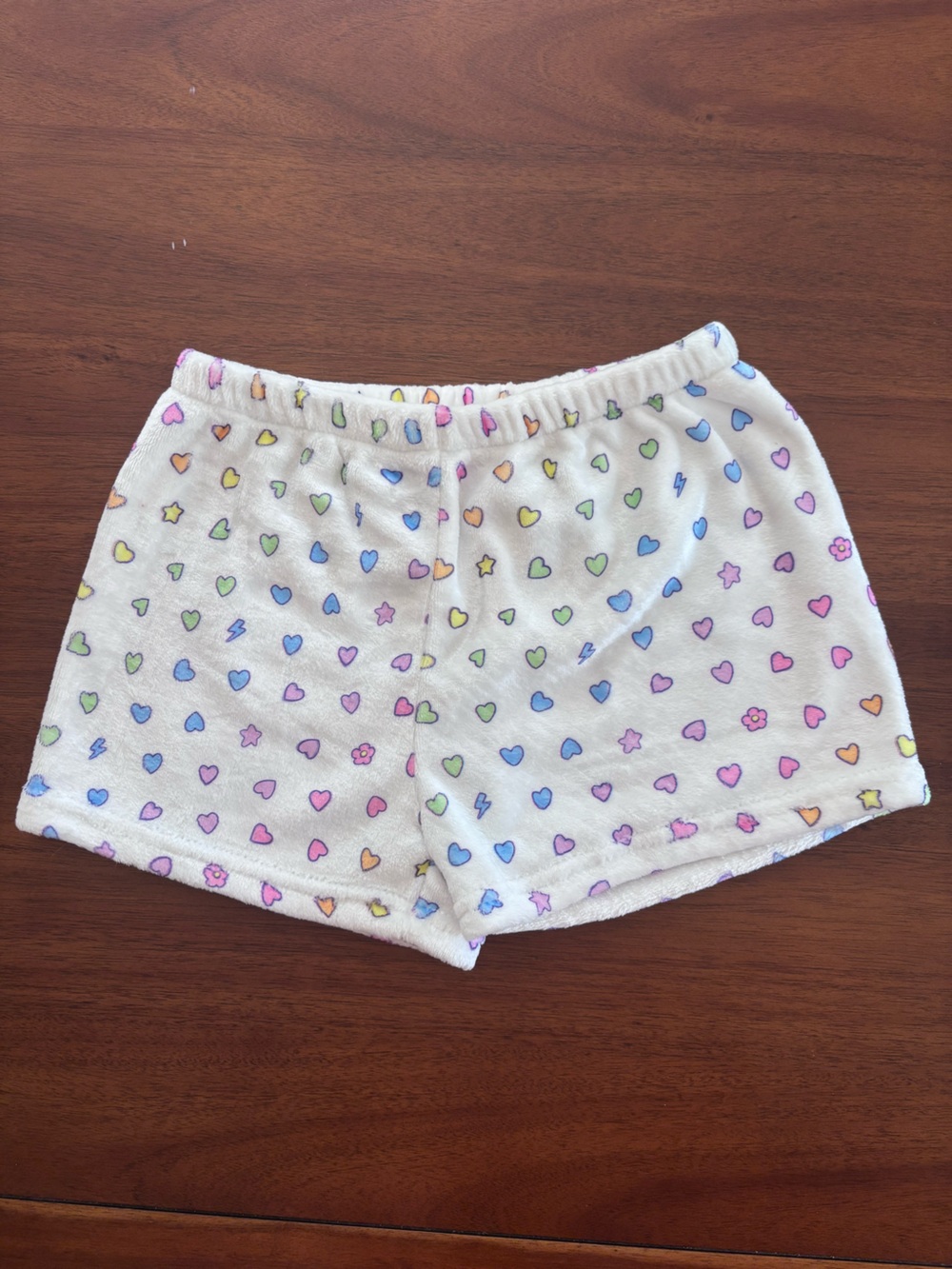 Top Trenz rainbow heart shorts 7/8 soft fluffy terry beach pool summer girls new